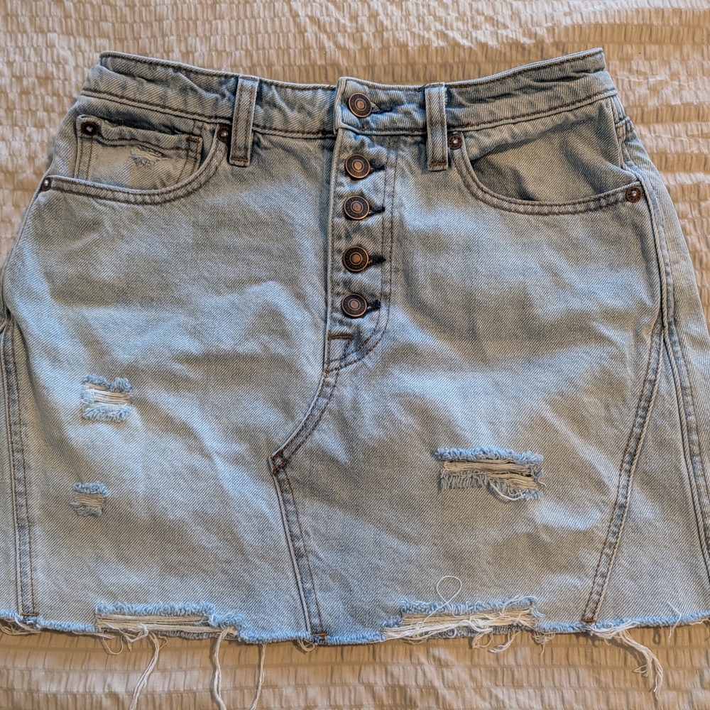 Free People We The Free Distressed Light Blue Mini Skirt